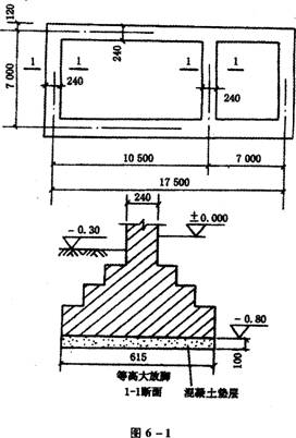 45 题 图6—1为某房屋基础及断面图,请依据图示尺寸求出:(1)砖砌基础