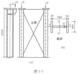 如图1-5所示某偏心受压悬臂柱支架,柱底与基础刚性固定,柱高h=6.5m,每