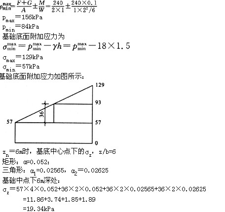 0m,传至基础底面上的偏心荷载f g=240kn/m,偏心距e =0.