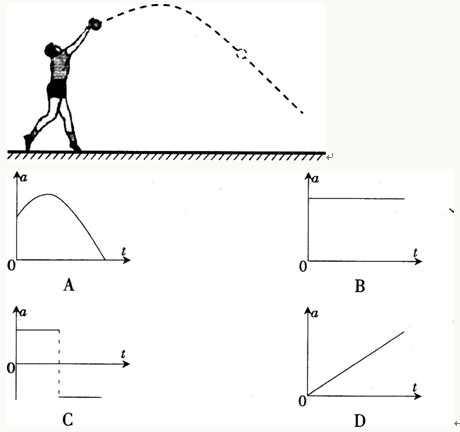 铅球在空中运动的过程中,加速度a随时间t变化的关系图象是(   ).