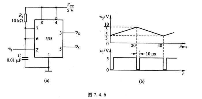 由555定时器组成的单稳态电路如图746a所示在其电压控制端5脚输入控制