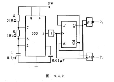 4.2是由ne555定时器,jk触发器及门电路构成的两相
