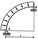 弧曲梁在径向均布荷载作用下的B点水平位移。