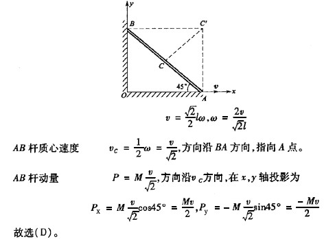 质量为m,长为ι的均质细长杆置于相互垂直的水平和铅垂面上,如图所示