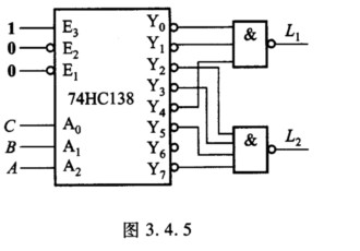 由译码器74hcl38和逻辑门组成的电路如图34
