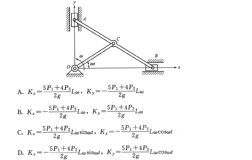 椭圆规尺的ab重2p1,曲柄oc重p1,滑块a和b均重p2.